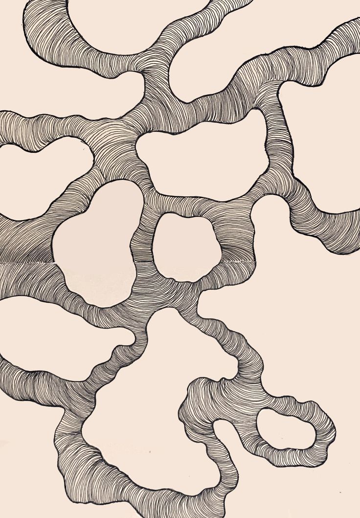 an ink drawing of a tree branch with many branches in the shape of heart shapes