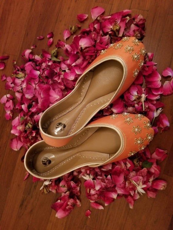 Stunning Orange Embellished Ballet Flat Shoes Orange Jutis Orange Mojari Orange Khussa Jutti Design, Khussa Designs, Orange Ballet Flats, Peacock Shoes, Punjabi Culture, Indian Shoes, Shoes Orange, Punjabi Jutti, Sparkly Shoes