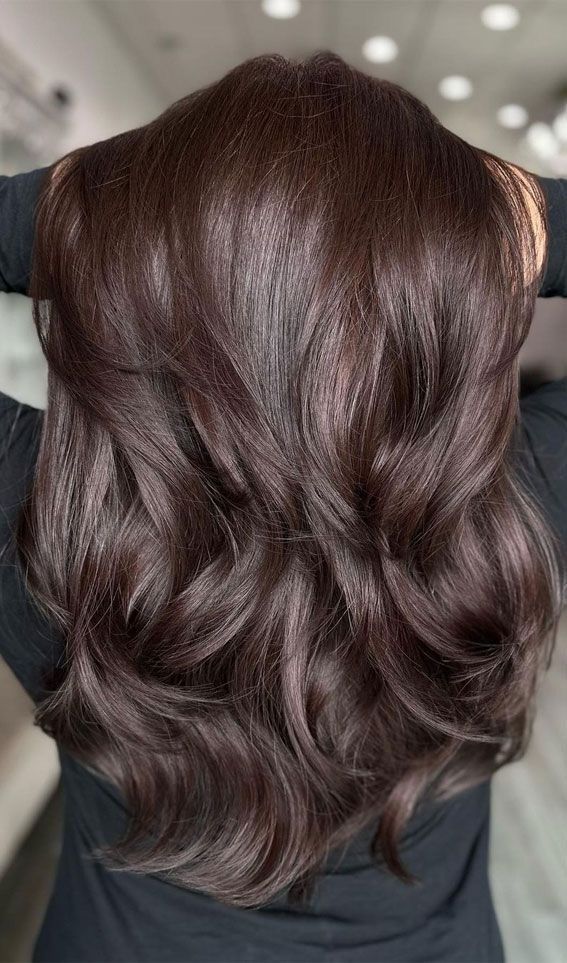 Medium Intense Brown Hair, Cool Chestnut Hair Color, Trend 2023 Hair Color, Natural Hair Color For Black Hair, Chocolate Burgundy Hair Brunettes, Hair Dye Chocolate Brown, Long Brown Hair Trends 2023, Ice Chocolate Hair Color, Hair Color 2023 Brown