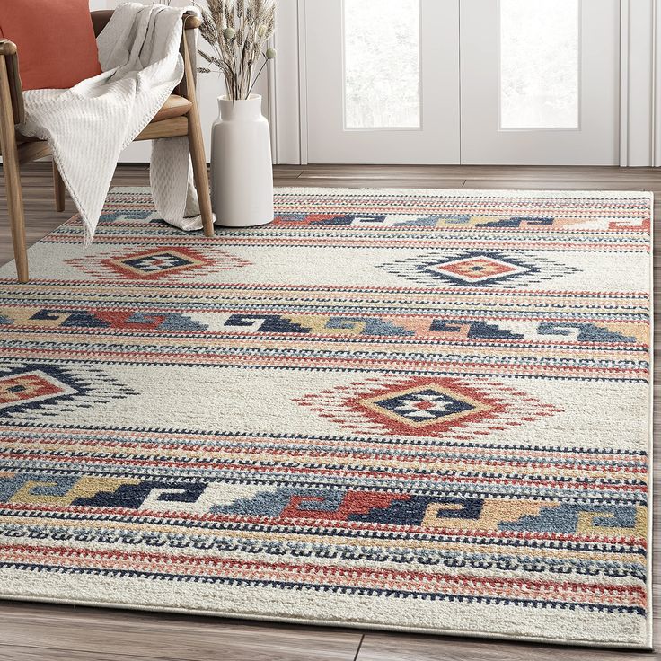 an area rug with various colors and patterns