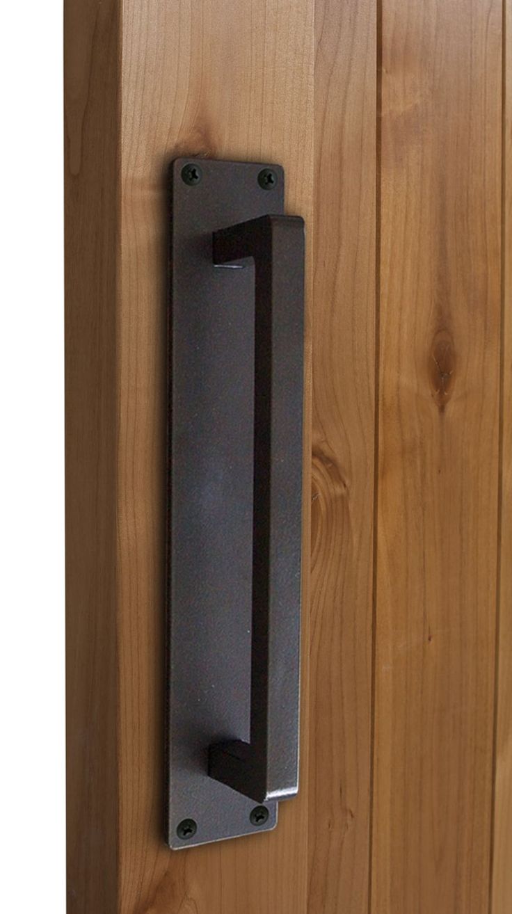 a door handle on the side of a wooden door