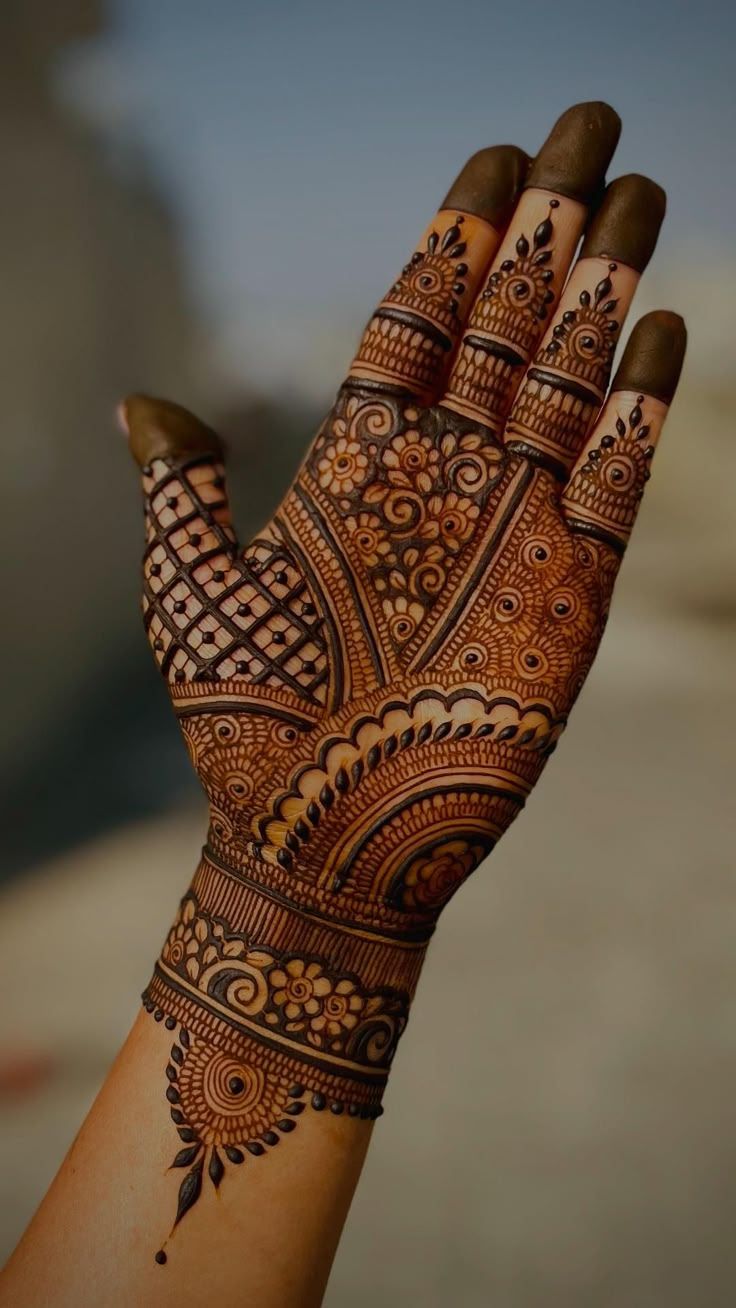 the hand is decorated with henna designs