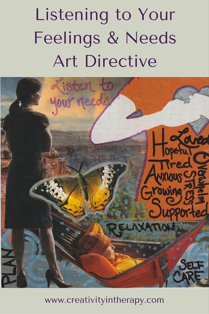 I recently got a great handout from a training, and I have been using it in a lot of my sessions as a starting point for discussion, a tool for clients to take home, and a prompt for art therapy interventions. The handout is a list of feelings and needs from www.wiseheartpdx.org and is used … Art Therapy Ideas, Feelings List, Art Therapy Directives, Art Intervention, Adolescent Health, Counseling Kids, Art Journal Prompts, Art Therapy Projects, Art Therapist