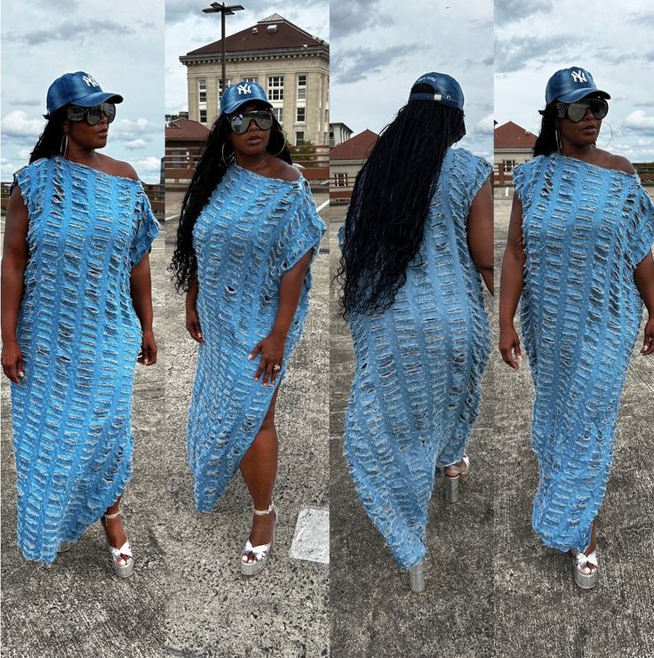 Denim will ALWAYS be a vibe and this light weight denim maxi dress does not disappoint! Cut slits throughout this flowy statement piece that has multiple styling options to give you an edge! Leg split allows comfort and versatility to be worn on either side. In One Size fits up to 3X Styling tip: Can be worn over jeans, dresses, on it's own. Dress is not see through. Styling options are endless! Available in Medium Blue , Dark Denim and Black Denim Size US Size One Size Oversized Denim Dress For Summer, Spring Denim Blue Maxi Dress, Distressed Summer Dresses, Casual Medium Wash Maxi Length Dress, Casual Medium Wash Maxi Dress, Summer Denim Maxi Dress, Blue Denim Maxi Dress For Summer, Blue Denim Summer Maxi Dress, Casual Light Blue Maxi Dress