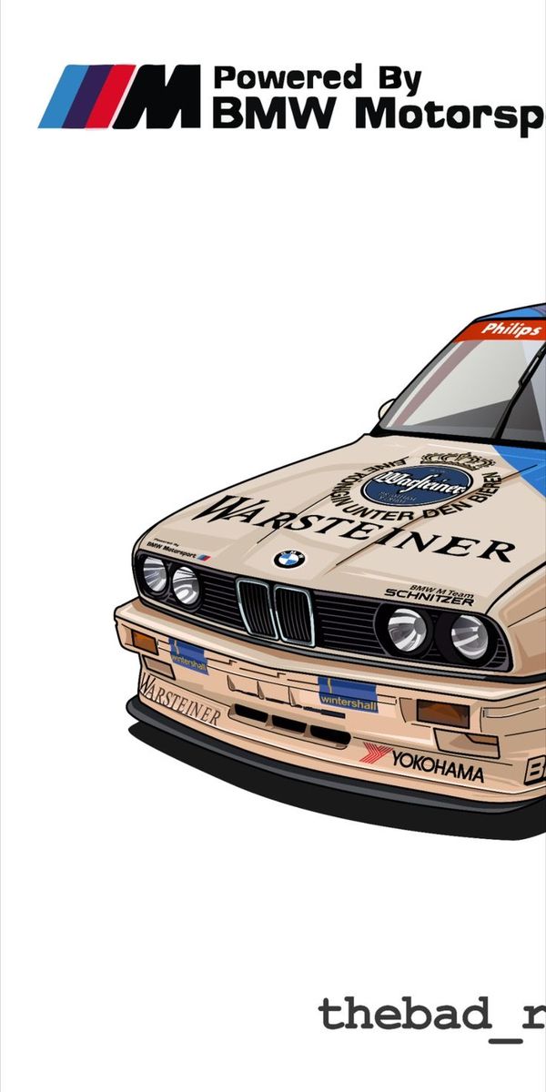 an image of a bmw race car with the words'powered by bmw motorsports'on it