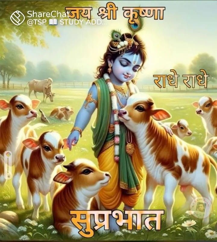 the god is standing in front of some cows