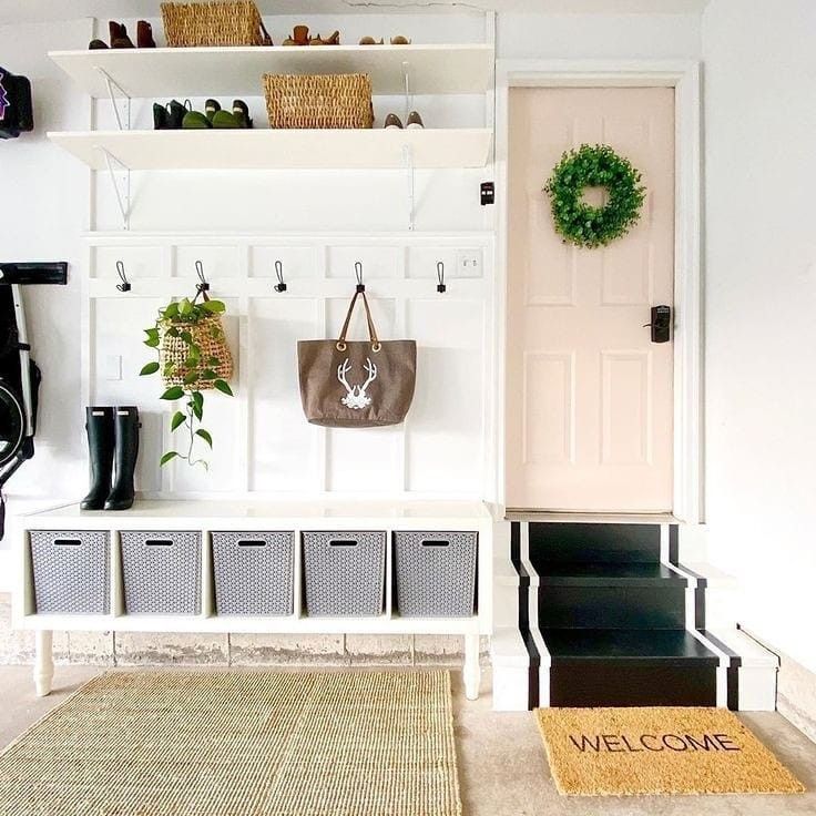 the entryway is clean and ready for guests to use it as a storage area