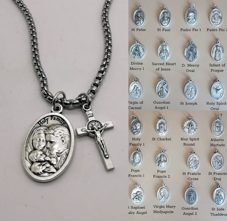 Saint Necklace Catholic Chain Necklace Holy Family Patron - Etsy Saint Michael Statue, Catholic Jewelry Necklace, Saint Necklace, Catholic Bracelet, St Christopher Necklace, Catholic Necklace, Saint Jewelry, Custom Gift Cards, Christian Bracelets