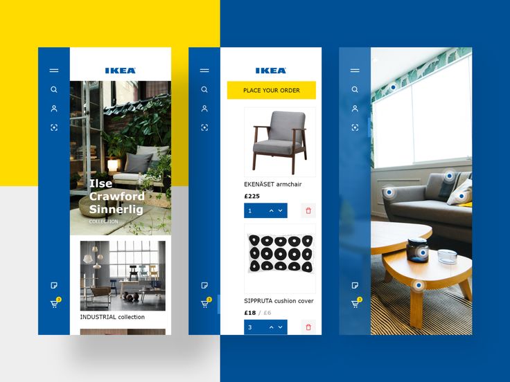 three screens showing the interior design process for ikea's home furnishings catalogs