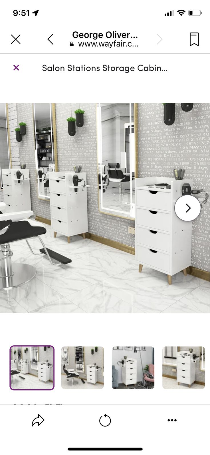 a salon with chairs, mirrors and hair dryers on the wall next to each other