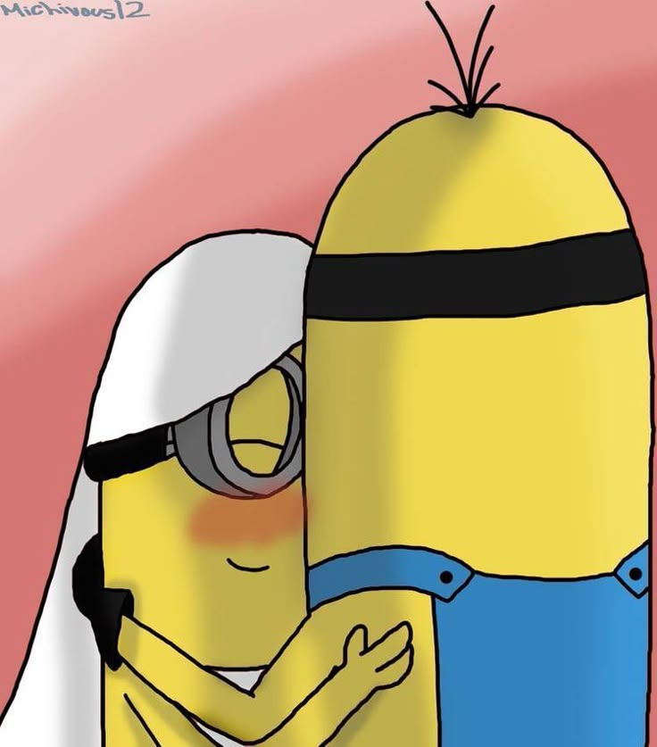 a cartoon image of a person hugging a minion