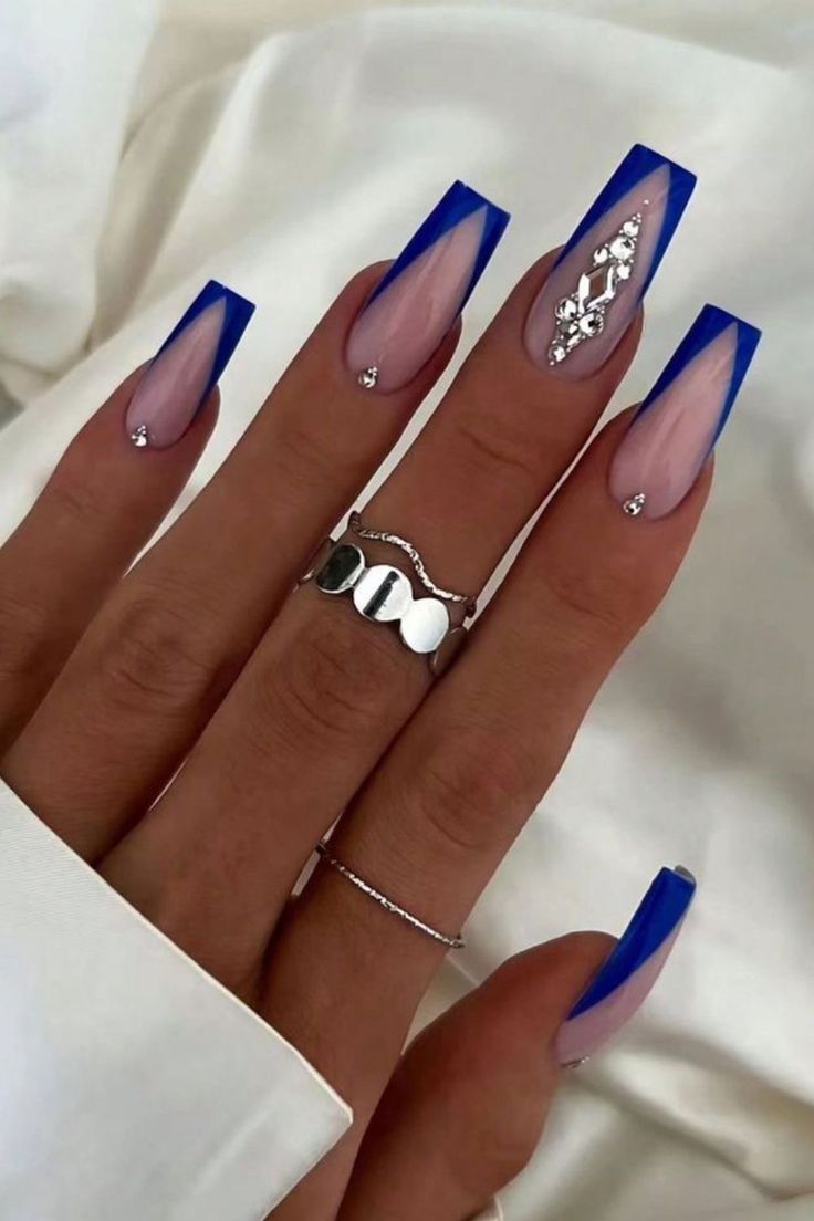 Blue Prom Nails, Blue And Silver Nails, Blue Coffin Nails, Royal Blue Nails, Unghie Sfumate, Blue Acrylic Nails, Her Nails, Long Acrylic Nails Coffin, Blue Nail Designs