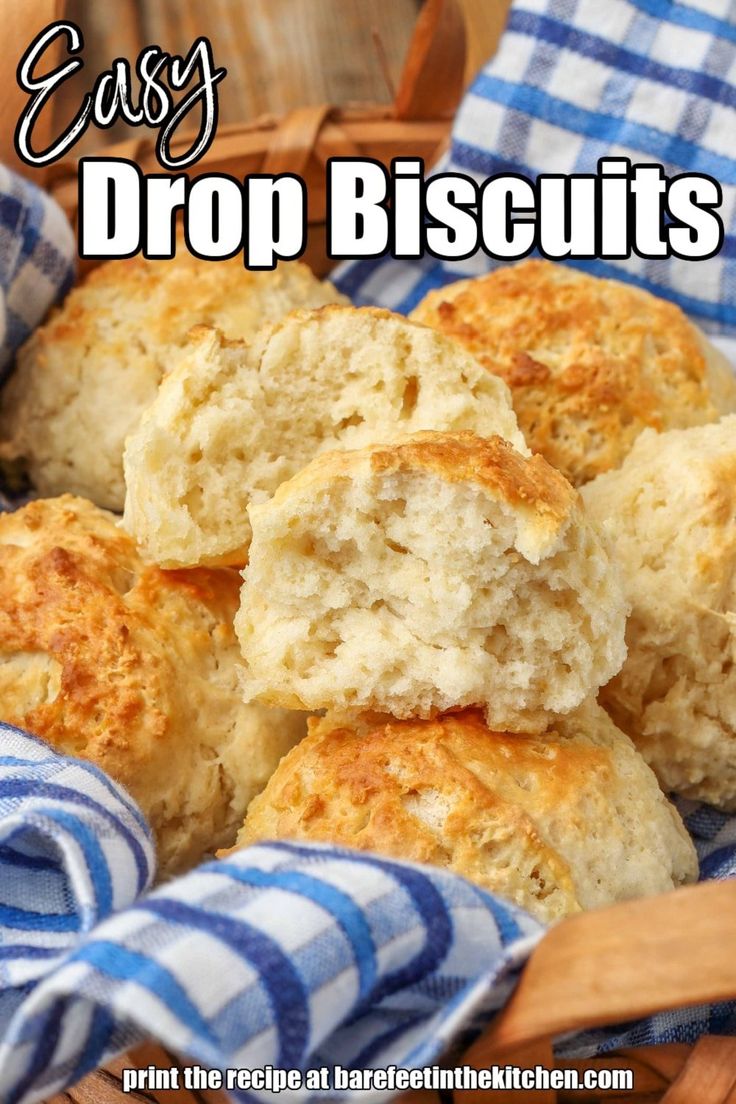 easy drop biscuits in a basket with text overlay