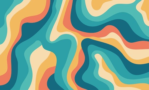 an abstract background with wavy lines in shades of blue, orange and yellow on top of each other