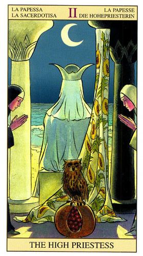 the high priest tarot card with an owl on it