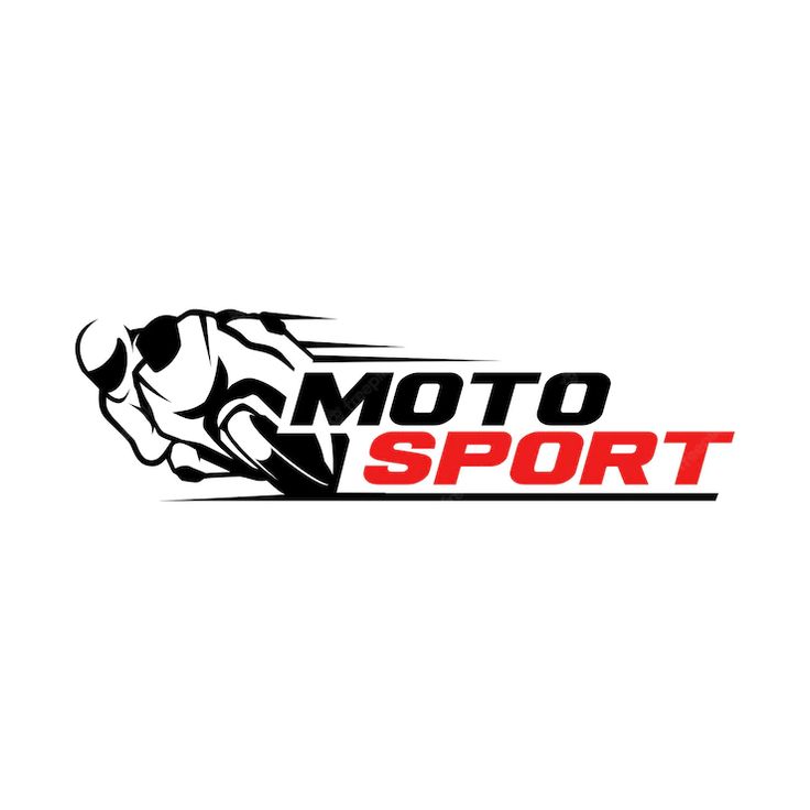 the moto sport logo is shown in red and black on a white background with an image of a motorcyclist