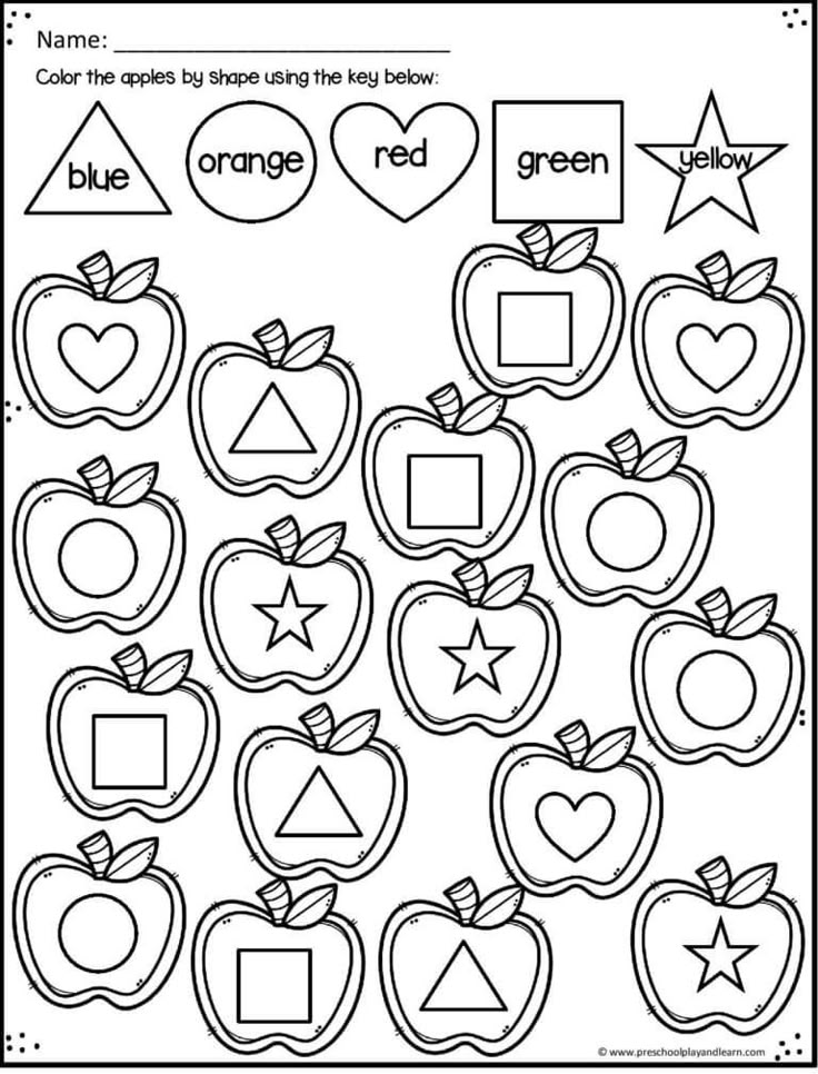 an apple themed worksheet to help students learn colors and shapes in the classroom