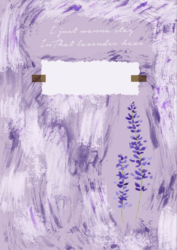 a purple and white painting with some flowers on it