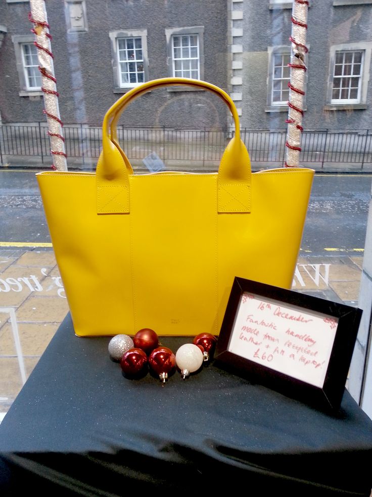 16th December Today's treat is a gorgeous tote handbag from Paper Thinks.  We love this yellow to brighten your day.  Made from recycled leather & £60 Recycled Leather, Tote Handbag, Brighten Your Day, Tote Handbags, Advent Calendar, Advent, Love This, Reusable Tote Bags, Recycling