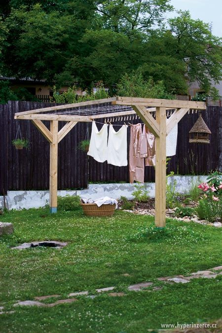 clothes hanging out to dry in the yard