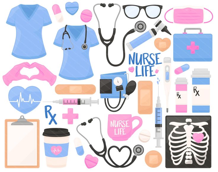 various medical items arranged in a circle on a white background with the words nurse life