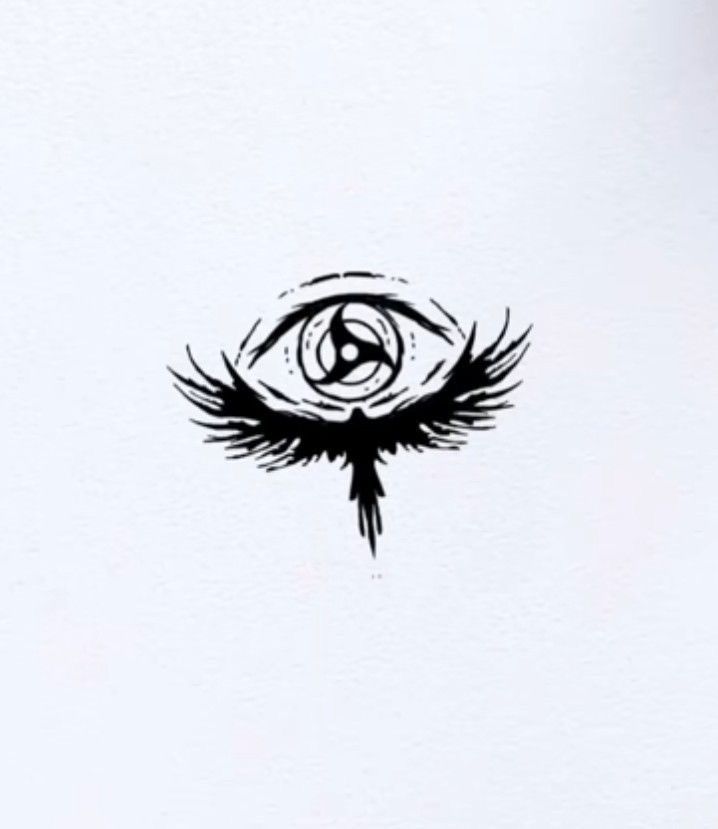 an eye with wings drawn on it