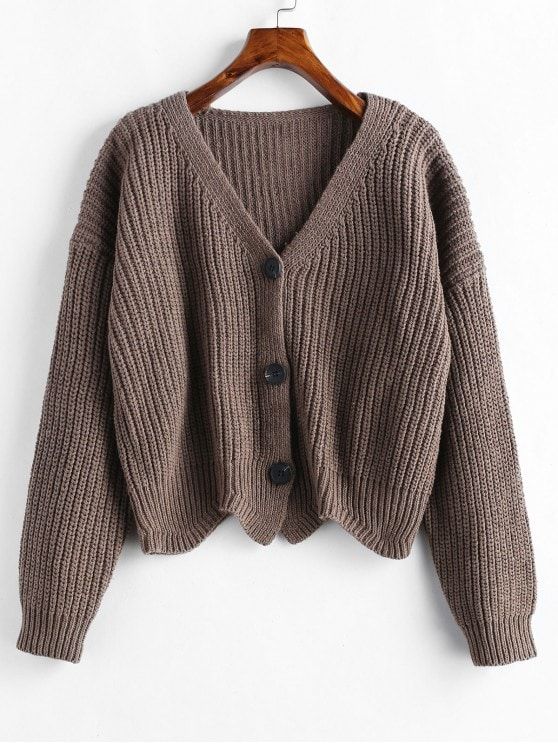 Scalloped Hem Chunky Knit Cardigan - BROWN BEAR ONE SIZE Mode Turban, Chunky Knit Cardigan, Casual Cardigans, Cardigan Fashion, Cute Sweaters, Scalloped Hem, Mode Inspiration, Cute Casual Outfits, Crochet Clothes