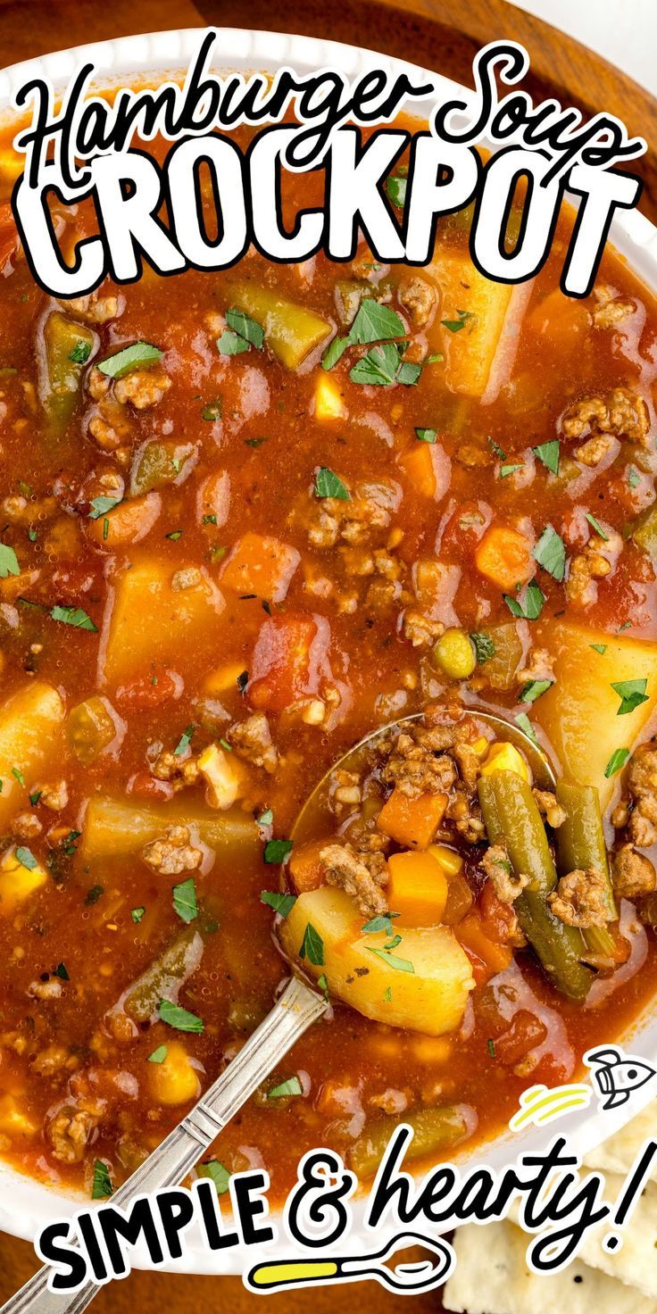 Hamburger Soup Crockpot Soups With Hamburger Meat Crock Pot, Hamburger Meat Crock Pot Recipes, Vegetable Soup Hamburger, Hamburger Soup In Crockpot, Vegetable Beef Soup Crockpot Hamburger, Crockpot Hamburger Soup Recipes, Hamburger Crockpot Soup, Hamburger Soup Crockpot Easy, Hamburger Meat Soup Recipes Crock Pot