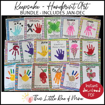 several handprint art cards with different colors and designs on them, including one for each child