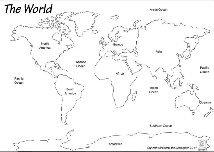 the world map with countries labeled in black and white