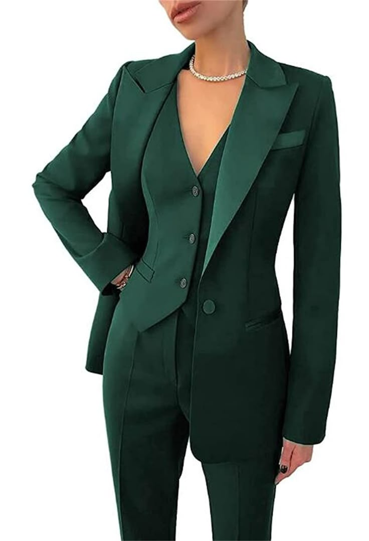 PRICES MAY VARY. 100% Polyester Imported Zipper closure Material:75%Polyester,25%Polyester Suit Set Details:a coat and a pants Vest.Slimming fit for the women.To ensure the size you choose is suitable for you,After you place the order,Please tell us your measurement(Waist Bust,Hip,Heightand weight) Feature:Single Breasted,Two Pocket,Peak Lapel,Slim fit for Women Party Wedding PantSuit,1 Buttons.Inclding Pants Jacket and Vest SUITABLE:For Party, work, holiday, dating, home, etc.Suitable for all o Blazer Vest, Suit Set, 3 Piece, Slim Fit, Blazer, Green, Pants, Trousers