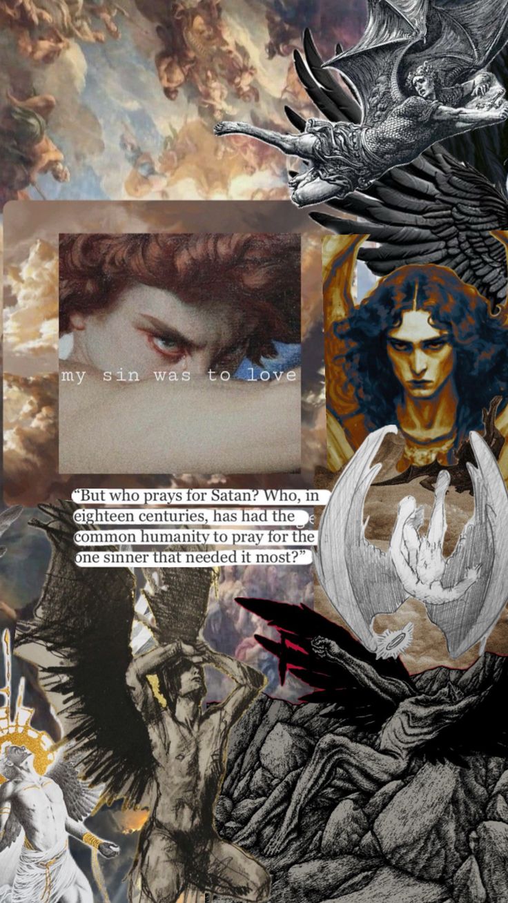 a collage of images with an angel and demon