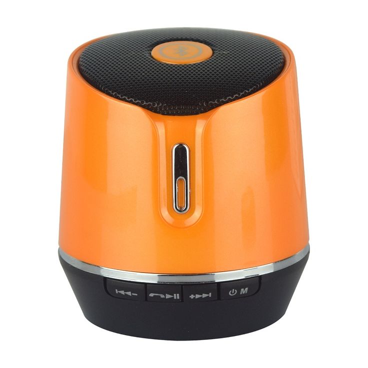 an orange and black speaker on a white background