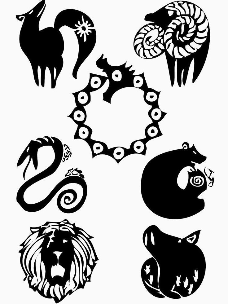 black and white silhouettes of different animals