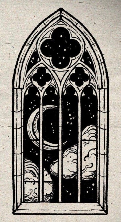 an old stained glass window with planets in it