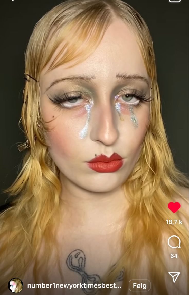 3d Tears Makeup, Silver Tears Makeup, Tear Stained Makeup, Tear Make Up, Teary Eye Makeup, Droopy Makeup, Tears Makeup Look, Droopy Eyes Makeup, Drowned Makeup