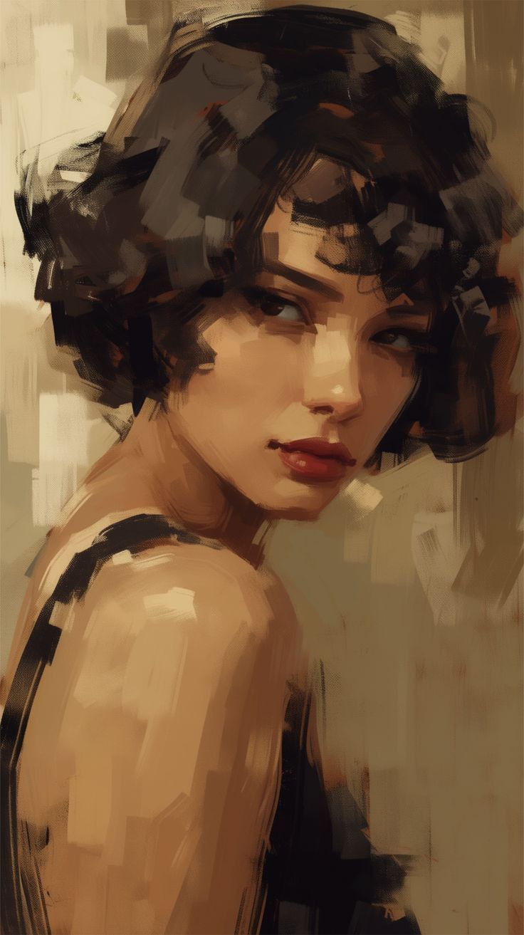 a digital painting of a woman with short hair