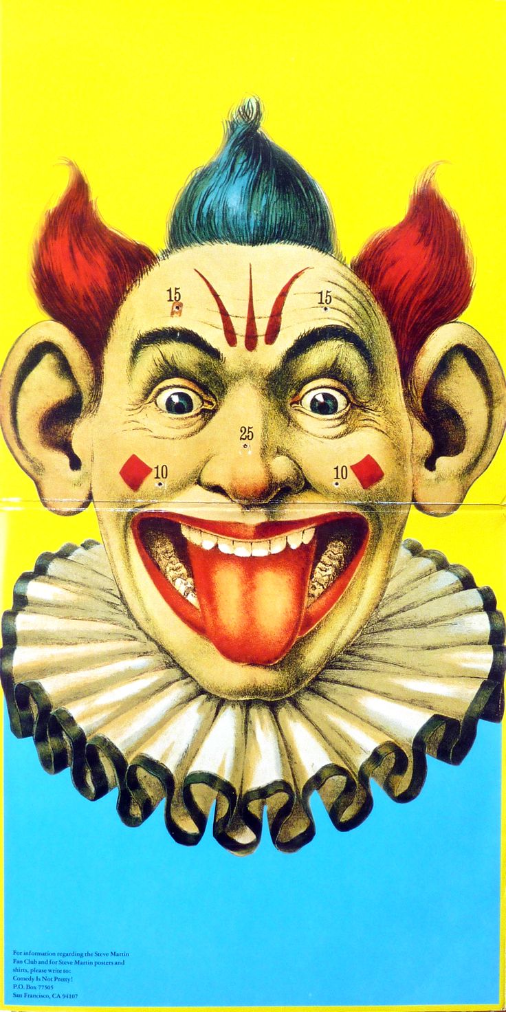 a drawing of a clown's face with red hair and blue eyes