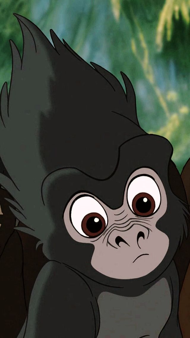 an animated monkey with big eyes sitting on a tree branch