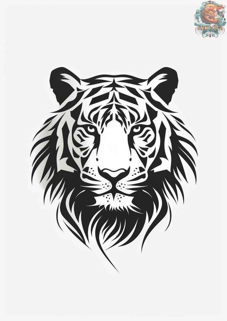 a black and white tiger head on a white background