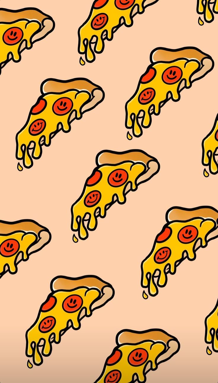 a group of slices of pizza with pepperoni and cheese toppings on pink background