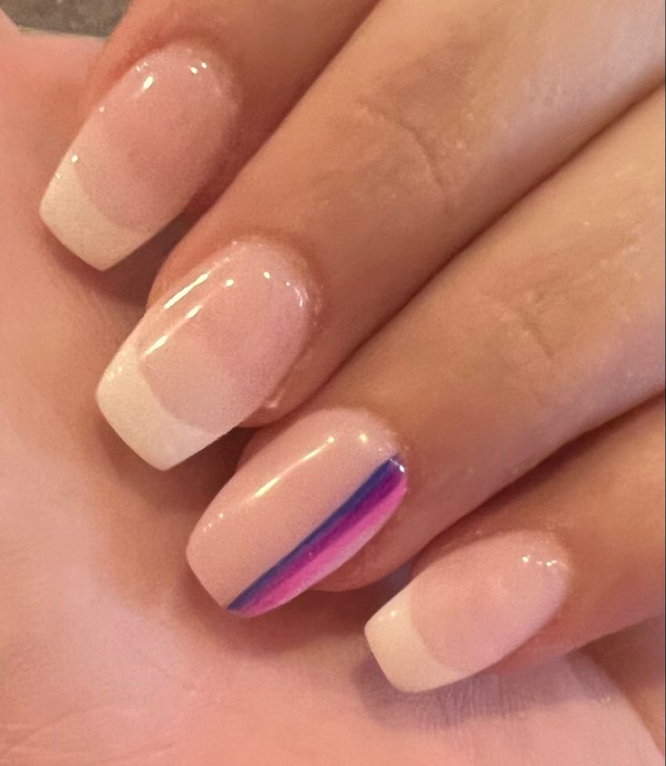 Love Nails Acrylic, Subtle Bi Pride Nails, Bisexual Nail Designs, Pride Nails Bisexual, Bisexual Flag Nails, Pride Nails Simple, Bi Nail Ideas, Bisexual Nails Acrylic, Bi Pride Nails Designs