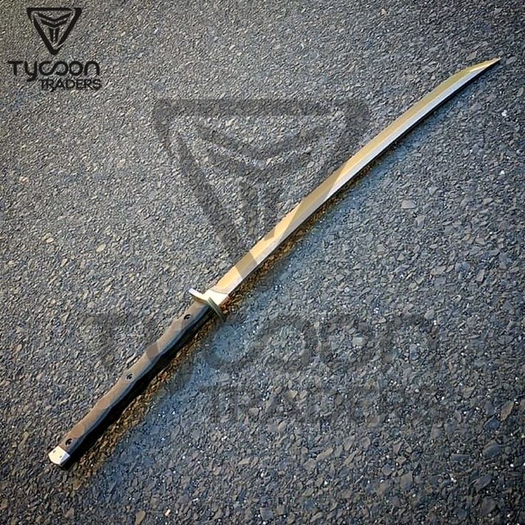 "26\" Beautiful Custom Handmade High Carbon Steel Katana Sword - By Tycoon Traders - LENGTH : Length (end-to-end): 26 Inches Blade Length: 18 Inches Handle Length: 8 Inches Blade Thickness: 5-6 mm HANDLE : Black Micarta with Steel Pommel and Guard BLADE : High Carbon Steel Blade having sharp edge... SHEATH : Well Hand Stitched Cow Hide Leather Sheath QUALITY STANDARDS : Our Steel Blades are made from high quality non-stainless steels which rival or exceed any Steel Blade made from the 10 series with 15N20.Our Steel combination has taken years to perfect and has been tested under a variety of application which will offer professional performance in categories of toughness, Strength (lateral stress) and edge honing and holding ability. In a 5 spot Rockwell test our blades will average near o Tactical Swords, Diy Generator, Cool Swords, Cool Knives, Cow Hide, Medieval Fantasy, High Carbon Steel, Leather Sheath, Tactical Gear