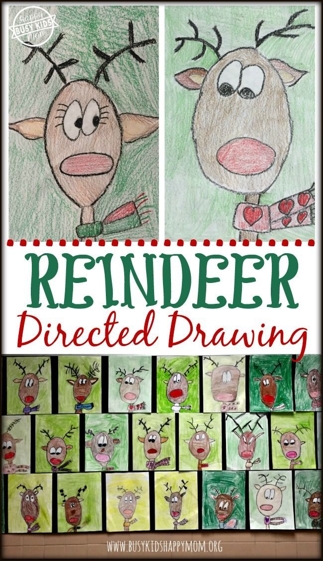 reindeer drawn on colored paper with the words reindeer directed drawing