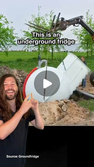 a man standing in front of a pile of dirt next to a large machine with the words, this isn't underground fridge