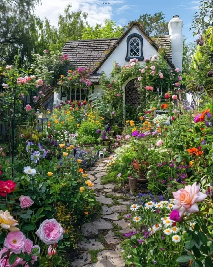 the garden is full of colorful flowers and plants