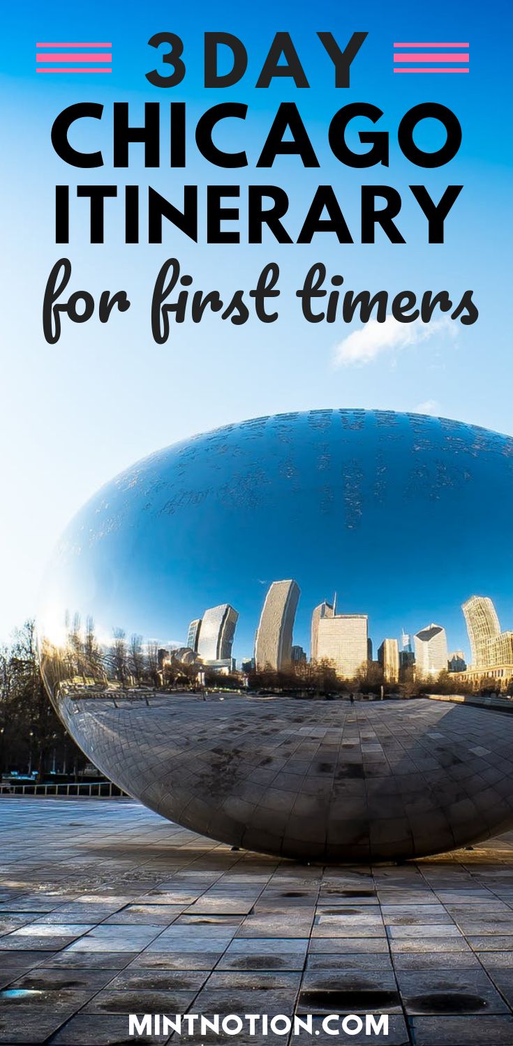 the chicago skyline with text that reads 3 day chicago itinerary for first timers