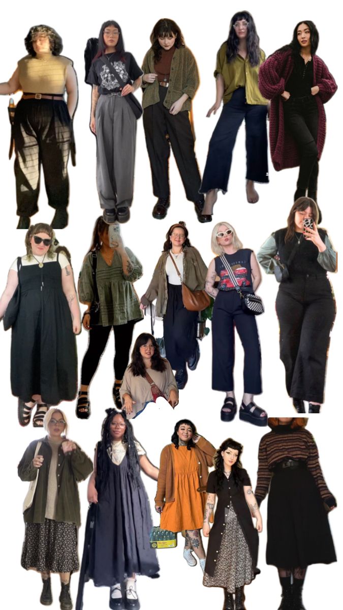 Style Ideas Plus Size, Plus Size Dark Academia Aesthetic, Bohemian Dark Academia, Earthy Corporate Outfits, Outfit Ideas Goblincore, Size 8 Women Outfits Winter, Earthcore Fashion, Boho Office Outfits, Earthy Toned Outfits