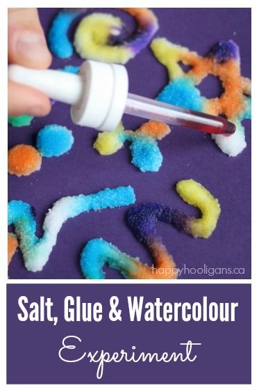 salt, glue and watercolor experiment for kids