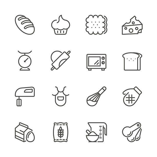 food and kitchen related icons in thin line style